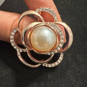 Gold and Silver Pearl Brooch with Crystals